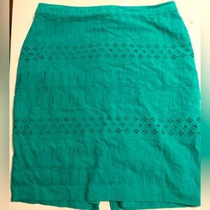 LOFT GREEN PENCIL SKIRT EMBROIDERED 14